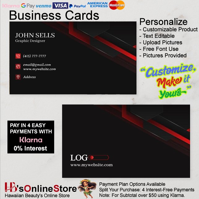Black & Red Cartes de visite 40 Pack de 100 (Black & Red Business Cards 40 Pack of 100.)