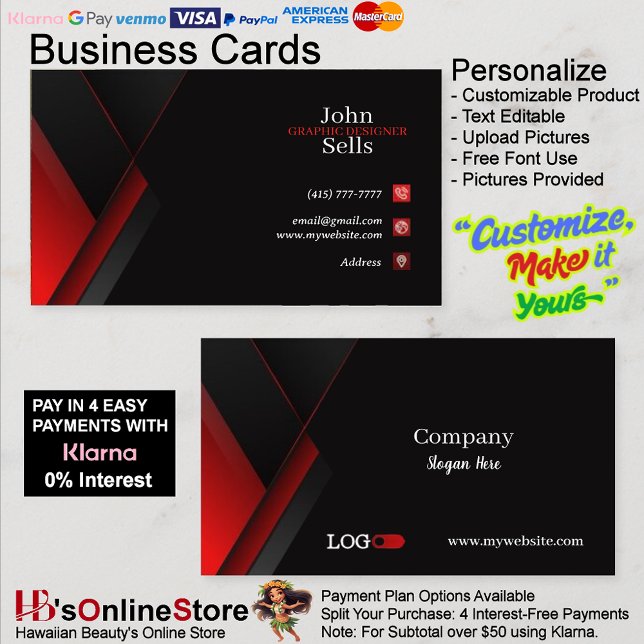 Black & Red Cartes de visite 41 Pack de 100 (Black & Red Business Cards 41 Pack of 100.)