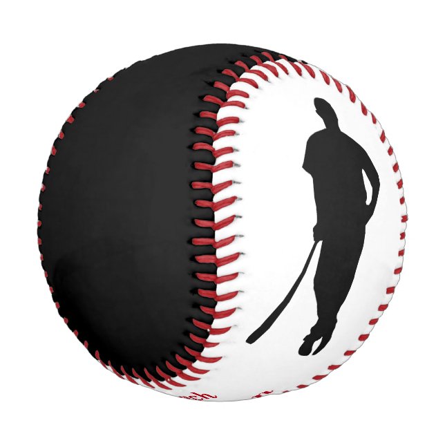 Black Red Champion Coach Personalized Baseball (Angled)