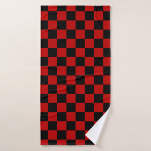 Black + Red Check Chequered Chequerboard Pattern Bath Towel