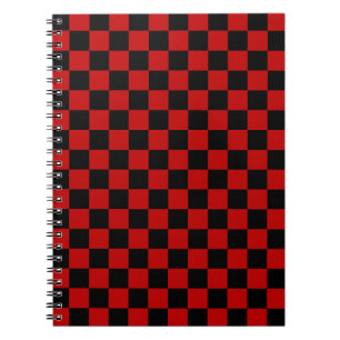 Black + Red Check Chequered Chequerboard Pattern Notebook