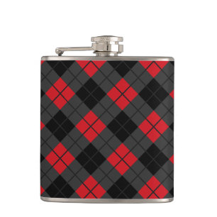 Black Red Check Pattern Flask