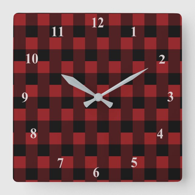 Black Red Checked Wall Clock (Front)