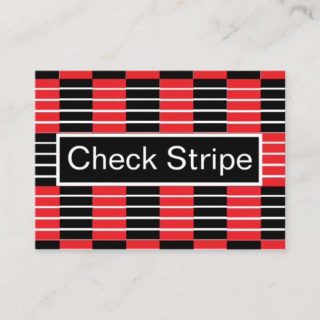 Black Red Checks and Stripes Pattern Business Card (Front)