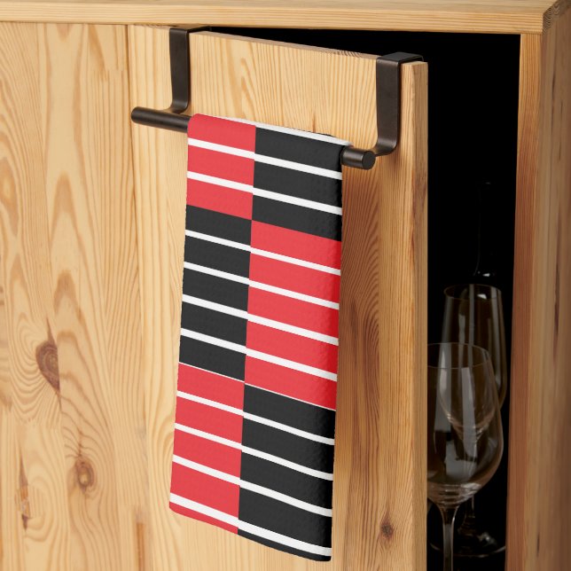 Black Red Checks and Stripes Pattern Kitchen Towel (Thirds Fold)