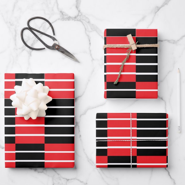 Black Red Checks and Stripes  Wrapping Paper Sheet (Front)