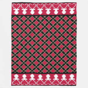 Black Red Chequered & Reindeer Silhouettes Fleece Blanket