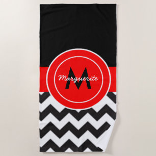 Black Red Chevron Beach Towel