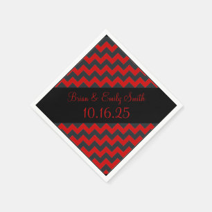Black red chevron customizable paper napkins