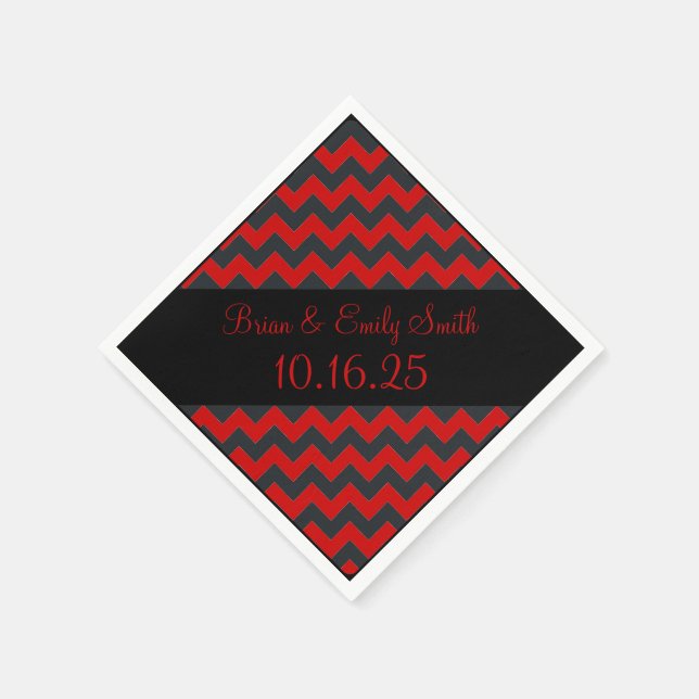 Black red chevron customizable paper napkins (Corner)