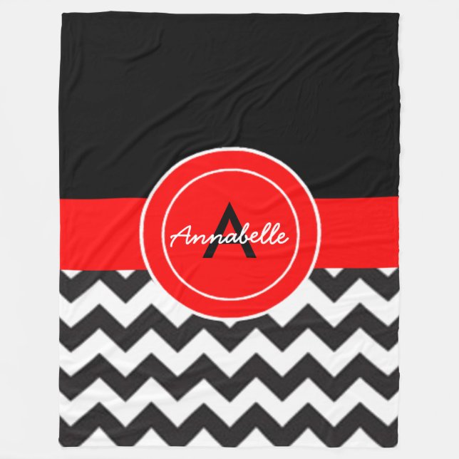 Black Red Chevron Fleece Blanket (Front)