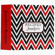 Black & Red Chevron Personalized Recipe Binder