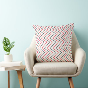 Black Red Chevron Vertical Stripe Throw Pillow
