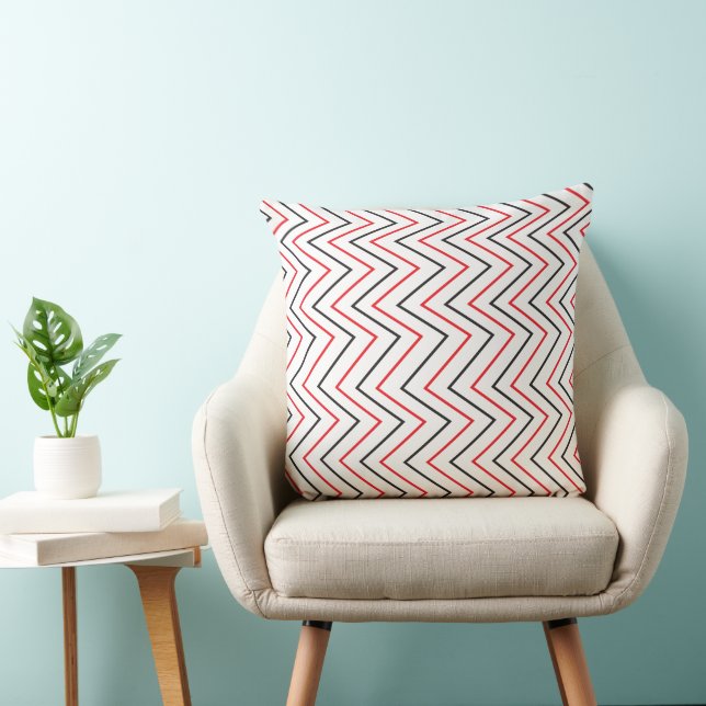 Black Red Chevron Vertical Stripe  Throw Pillow (Chair)