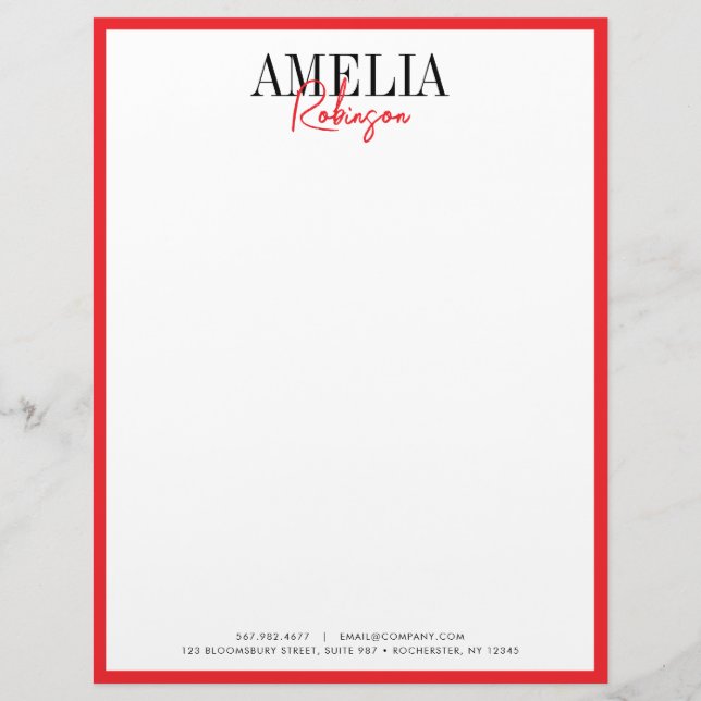 Black Red Chic Contrast Stylish Letterhead (Front)