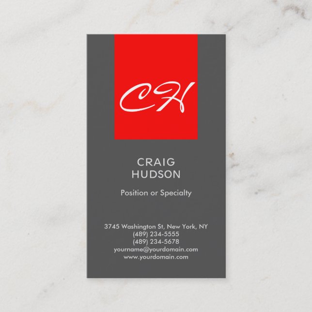Black Red Chic Monogram Professional Business Card (Front)