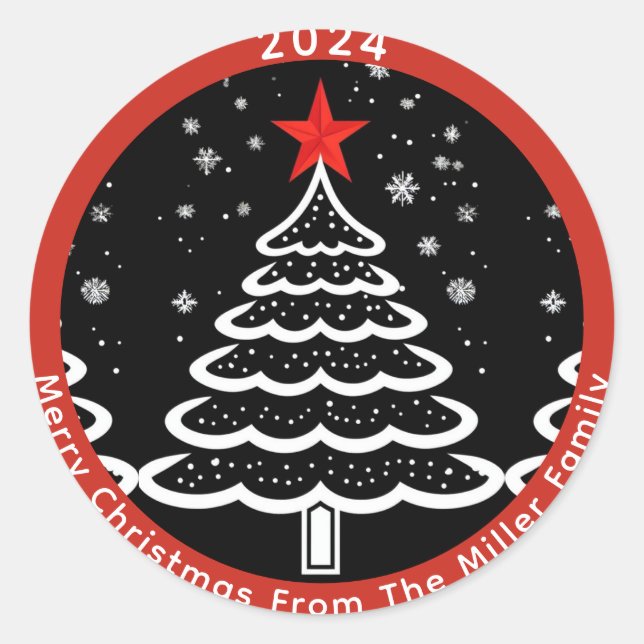 Black & Red Christmas Classic Round Sticker (Front)