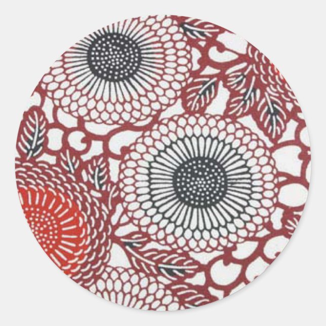 Black & Red Chrysanthemums Classic Round Sticker (Front)