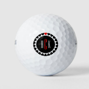 Black & Red Circle Valentines Hearts Golf Balls