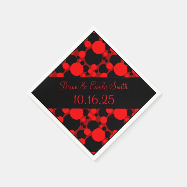 Black red circles customizable paper napkins (Corner)