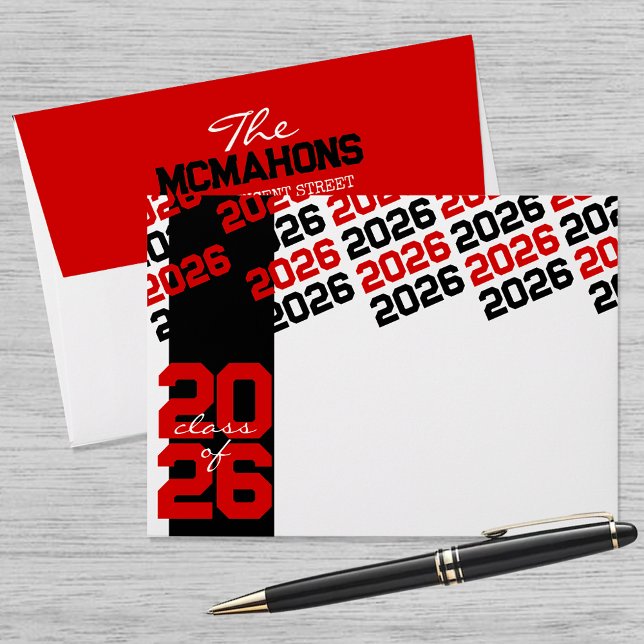 Black & Red Class of + Return Address Graduation Envelope (Matching Envelopes, Return Address Labels & Envelope Seals)