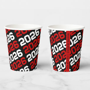 Black & Red Class Year Graduation Paper Cups