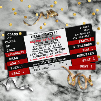 Black|Red Concert Ticket Grad Party Invitation
