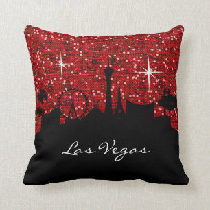 Black & Red Confetti Glitter Las Vegas Skyline Throw Pillow