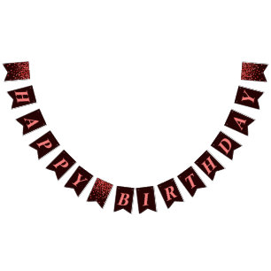 Black Red Confetti Happy Birthday Bunting Flags