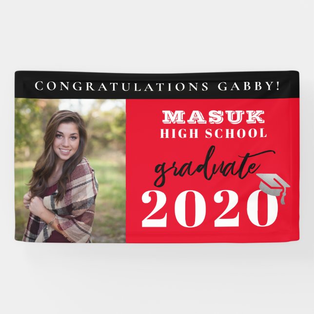 Black Red Congratulations 2020 Class Graduation Banner (Horizontal)