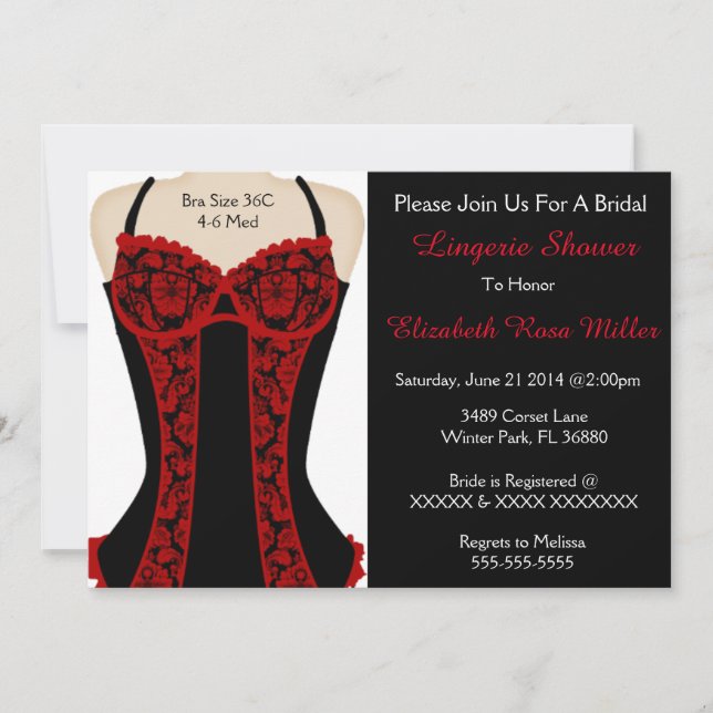 Black & Red Corset Lingerie Shower Invite (Front)