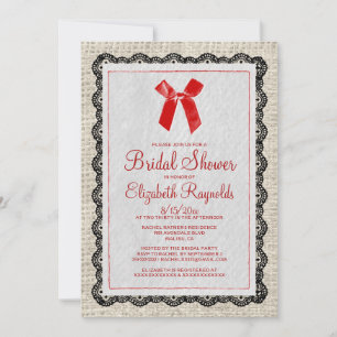 Black Red Country Burlap Bridal Shower Invitations