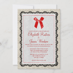 Black & Red Country Burlap Wedding Invitations