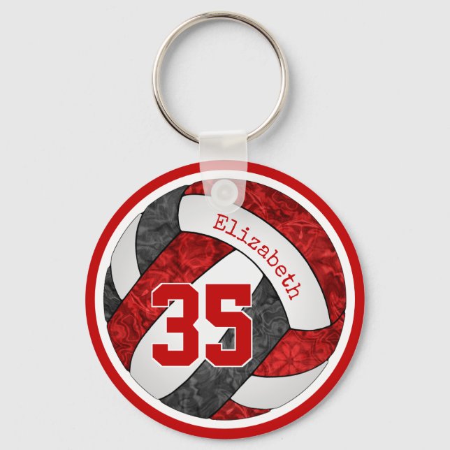 black red custom girls volleyball team colours keychain (Front)