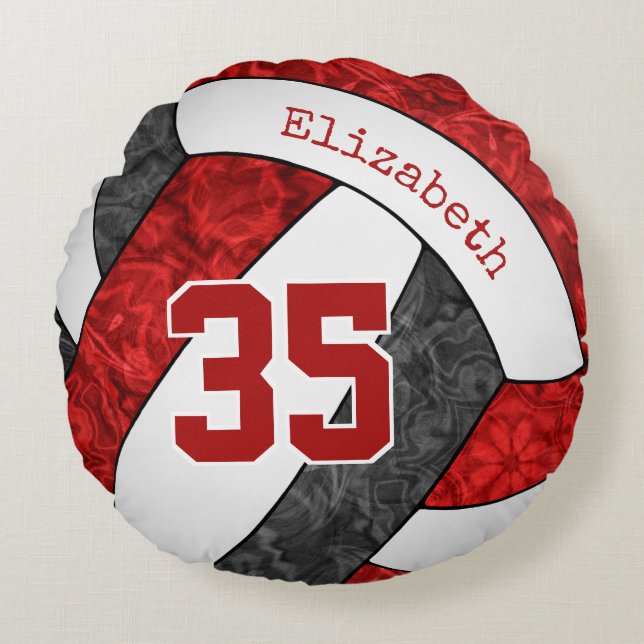 black red custom girls volleyball team colours round pillow (Front)