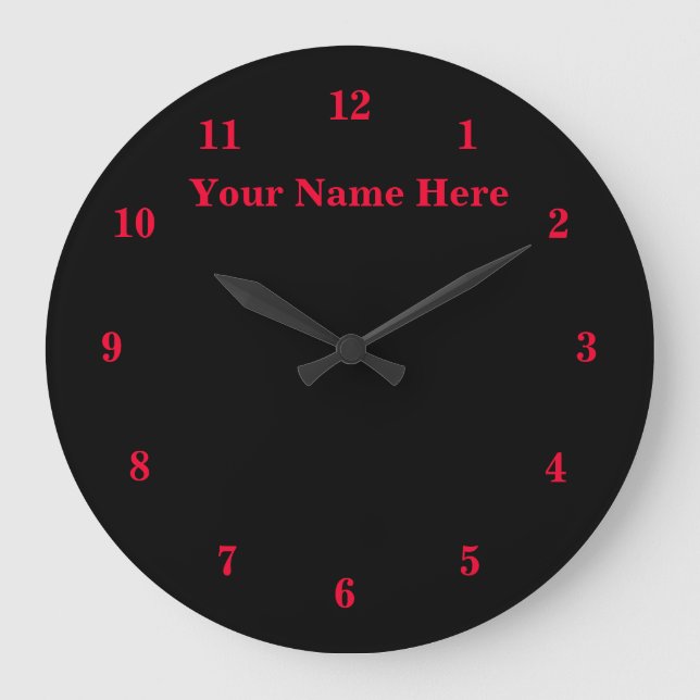 Black Red - Customizable - Add Your Text / Name Large Clock (Front)
