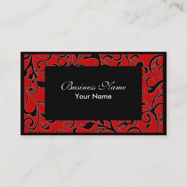 Black red damask appointment business cards (Front)