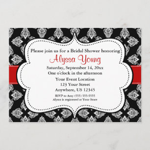 Black Red Damask Bridal or Baby Shower Invite