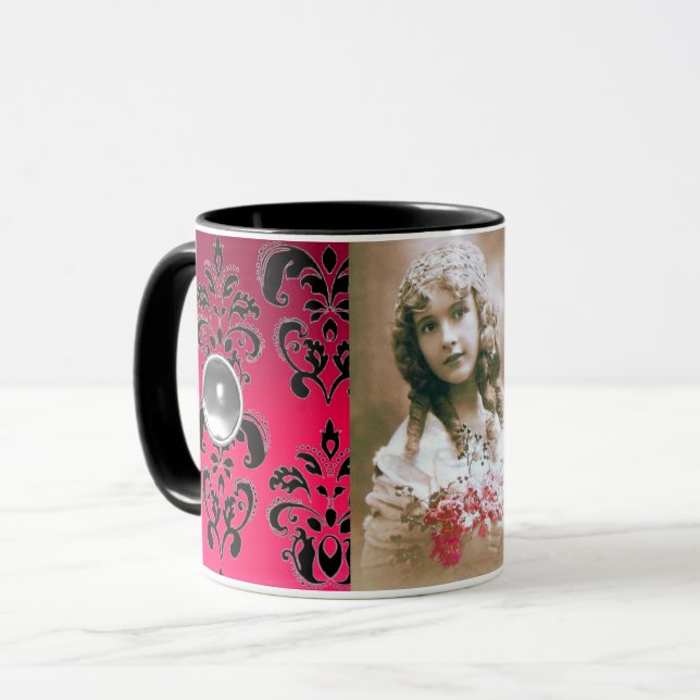 BLACK RED DAMASK GEMSTONE  PHOTO TEMPLATE MUG (Front Left)