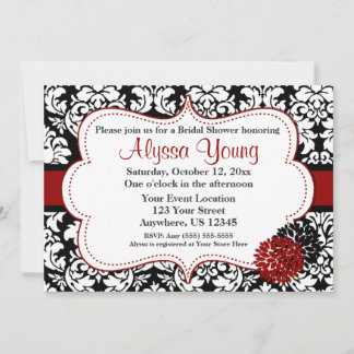 Black Red Damask Invitation