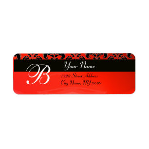 BLACK  RED DAMASK MONOGRAM