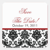 Black & Red Damask Save the Date Wedding Sticker