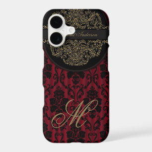 Black Red Damask Victorian Lace Monogram M