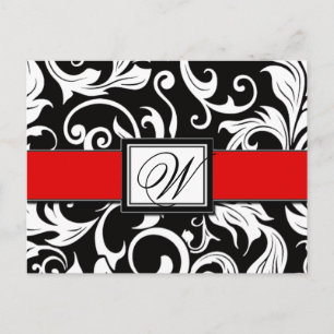 Black & Red Damask Wedding Save the Date Postcards