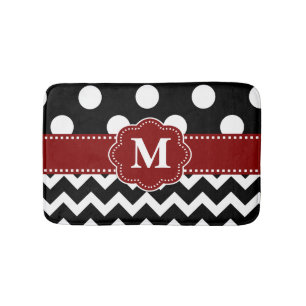 Black Red Dots Monogram Bathmat