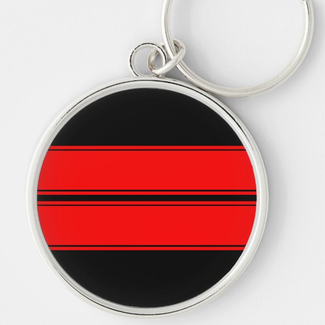 Black Red Dual Racing Stripes Keychain (Front)