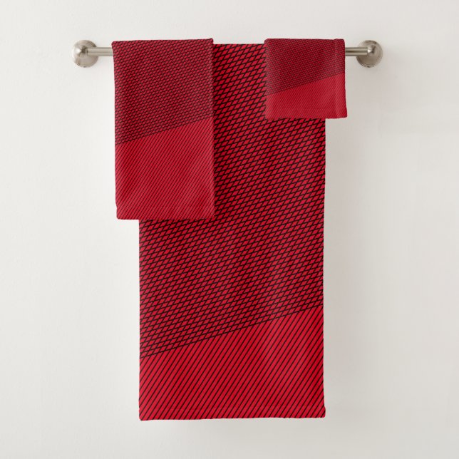 Black & Red Elegant Bold Abstract Modern Minimal Bath Towel Set (Insitu)