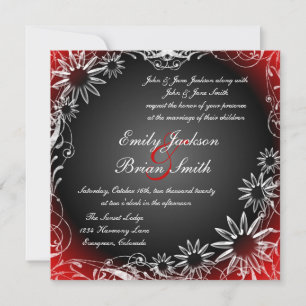 Black red fade daisy flower wedding invitations