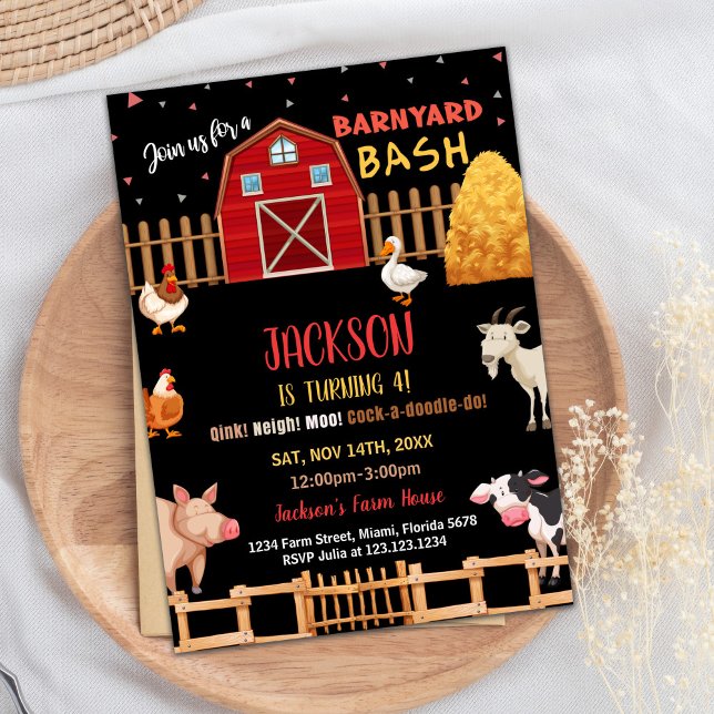 Black Red Farm Animals Birthday Invitations (Black Red Farm Animals Birthday Invitations)
