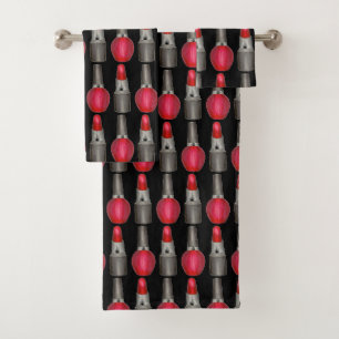 Black Red Fashionista Lipstick Nail Polish Makeup Bath Towel Set